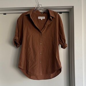 Denim Forum Cuffed Sleeve Button Up Shirt in Terracotta
